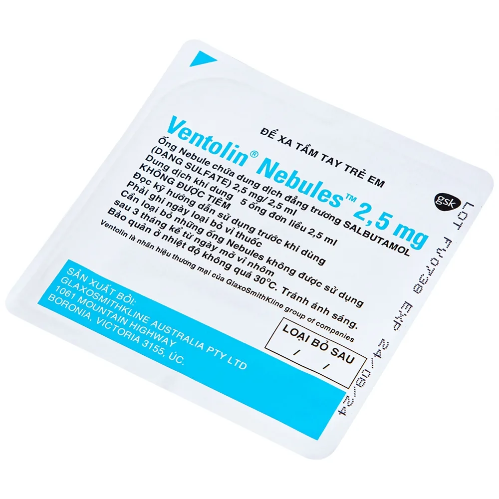 Hình ảnh Dung dịch khí dung Ventolin Nebules 2.5mg GSK điều trị, ngăn ngừa co thắt phế quản (6 vỉ x 5 ống)