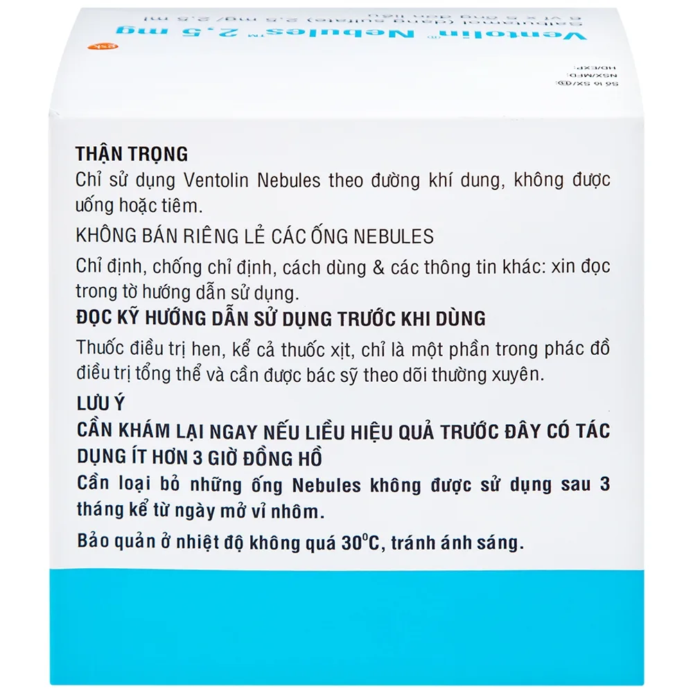 Hình ảnh Dung dịch khí dung Ventolin Nebules 2.5mg GSK điều trị, ngăn ngừa co thắt phế quản (6 vỉ x 5 ống)