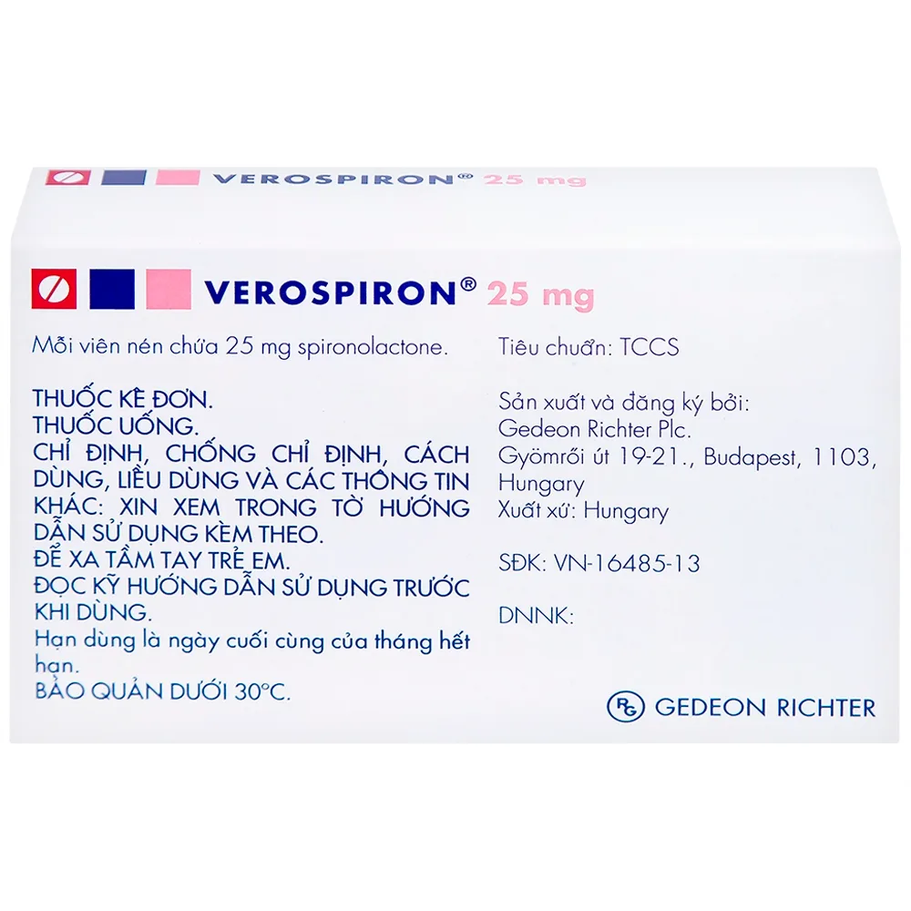 Hình ảnh Thuốc Verospiron 25mg Gedeon điều trị ngắn hạn phẫu thuật (1 vỉ x 20 viên)