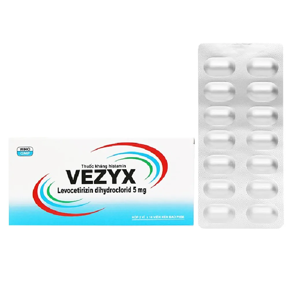 Hình ảnh Thuốc Vezyx 5mg Davipharm điều trị viêm mũi dị ứng, mày đay (2 vỉ x 14 viên)