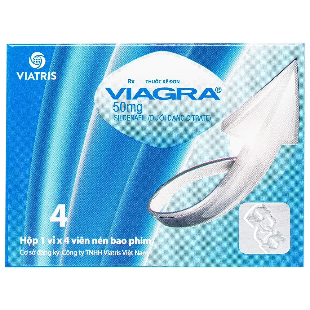 Hình ảnh Thuốc Viagra 50mg Viatris điều trị rối loạn cương dương (1 vỉ x 4 viên)