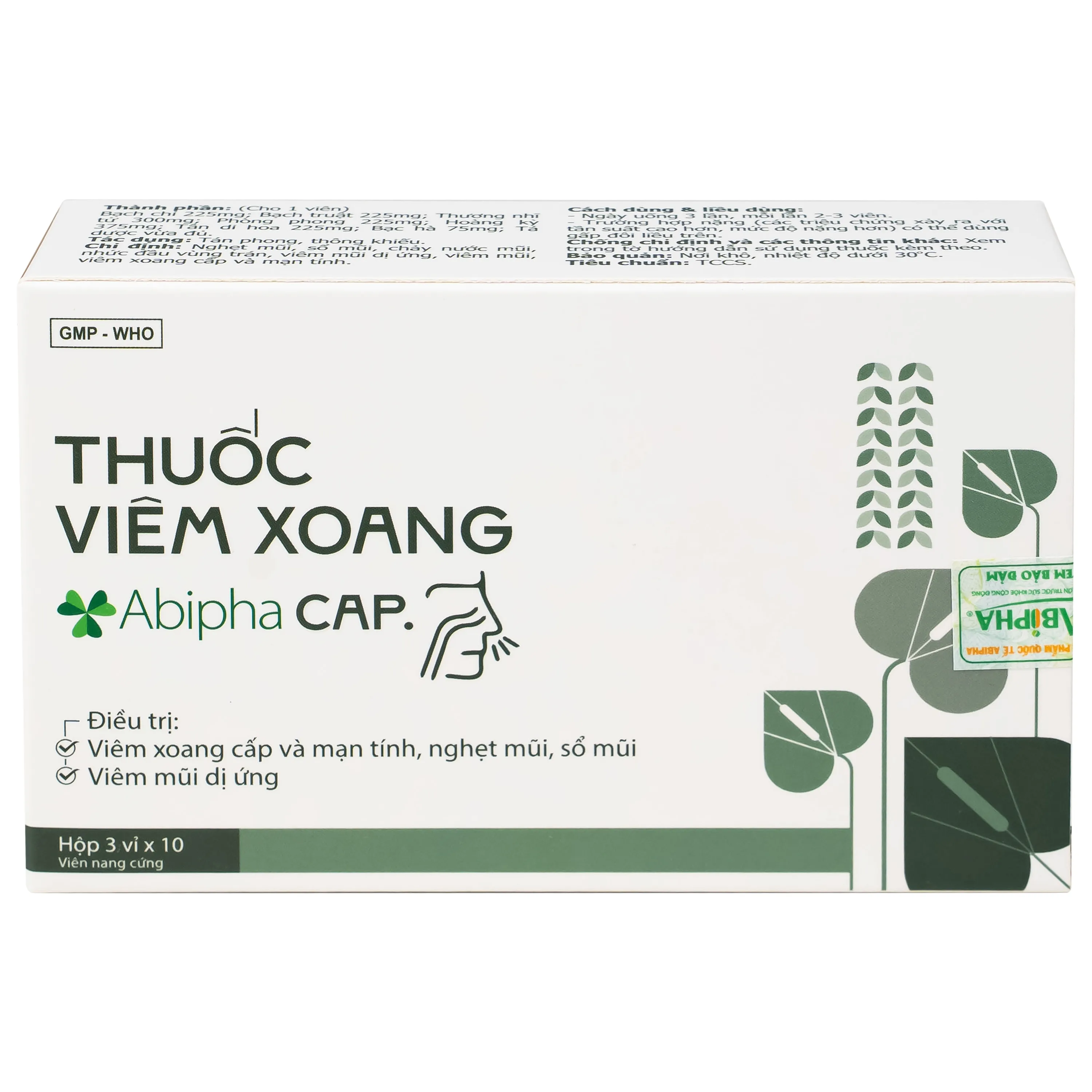 Hình ảnh Thuốc viêm xoang Abipha Cap điều trị viêm xoang, nghẹt mũi, sổ mũi, viêm mũi dị ứng (3 vỉ x 10 viên)