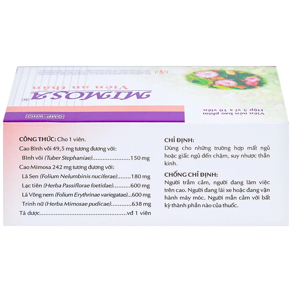 Hình ảnh Viên an thần Mimosa OPC dùng cho trường hợp mất ngủ, suy nhược thần kinh (5 vỉ x 10 viên)