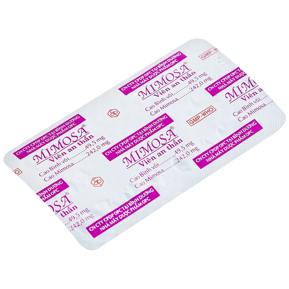 Hình ảnh Viên an thần Mimosa OPC dùng cho trường hợp mất ngủ, suy nhược thần kinh (5 vỉ x 10 viên)