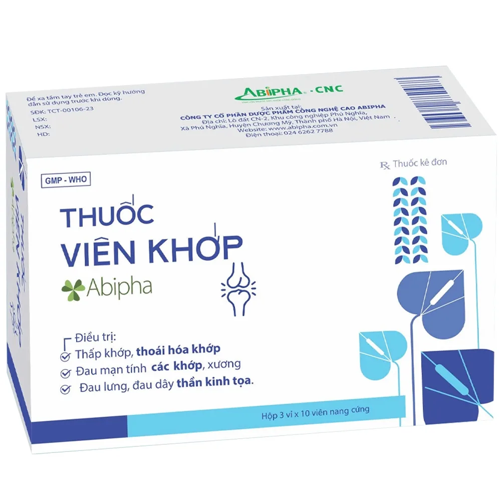 Hình ảnh Viên khớp Abipha điều trị thấp khớp, viêm khớp, thoái hóa khớp, đau mạn tính các khớp (3 vỉ x 10 viên)