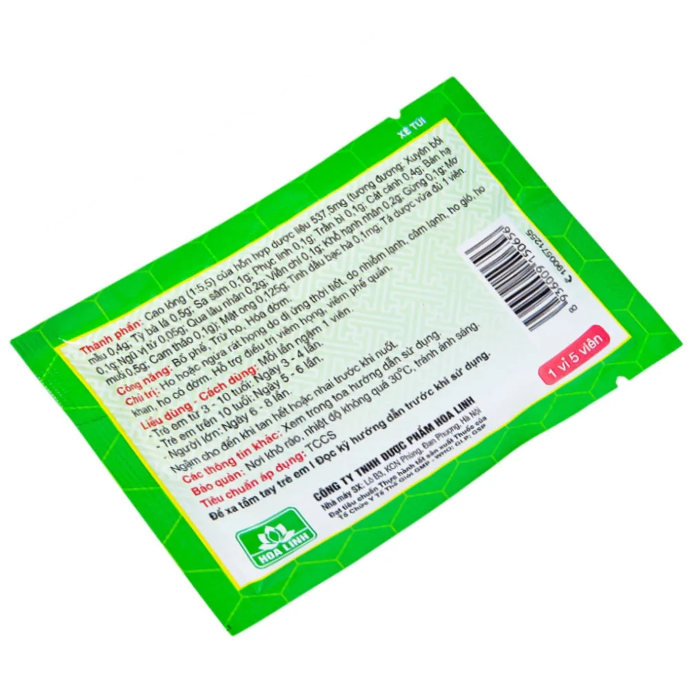 Hình ảnh Viên ngậm Bảo Thanh Hoa Linh bổ phế, trừ ho, hoá đờm (20 vỉ x 5 viên)