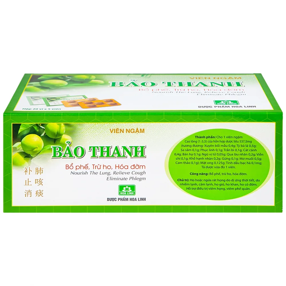 Hình ảnh Viên ngậm Bảo Thanh Hoa Linh bổ phế, trừ ho, hoá đờm (20 vỉ x 5 viên)