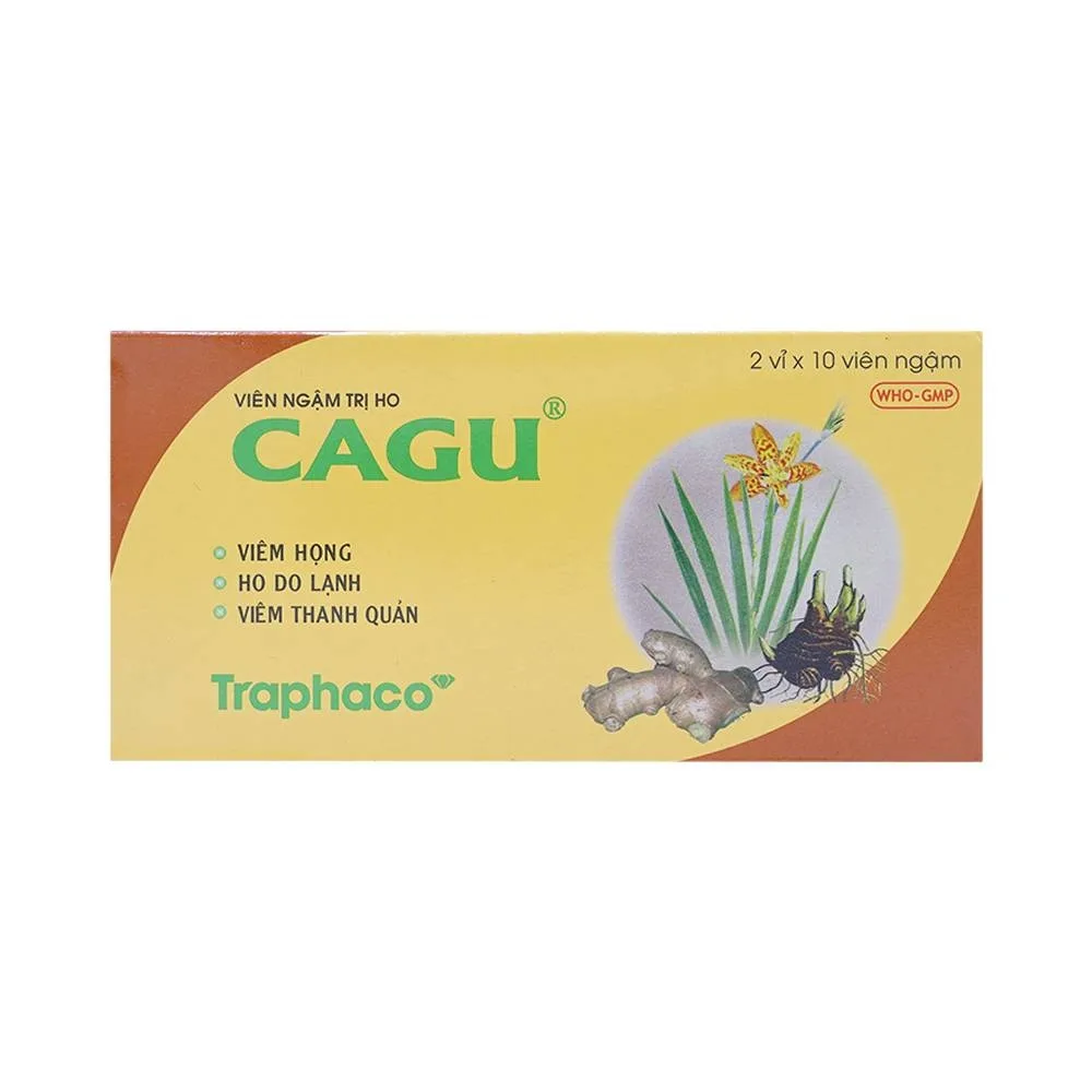 Hình ảnh Viên ngậm Cagu Traphaco điều trị viêm họng, ho do lạnh, viêm thanh quản (2 vỉ x 10 viên)
