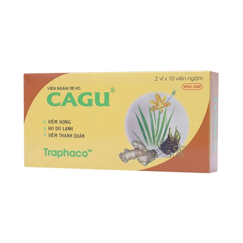 Hình ảnh Viên ngậm Cagu Traphaco điều trị viêm họng, ho do lạnh, viêm thanh quản (2 vỉ x 10 viên)