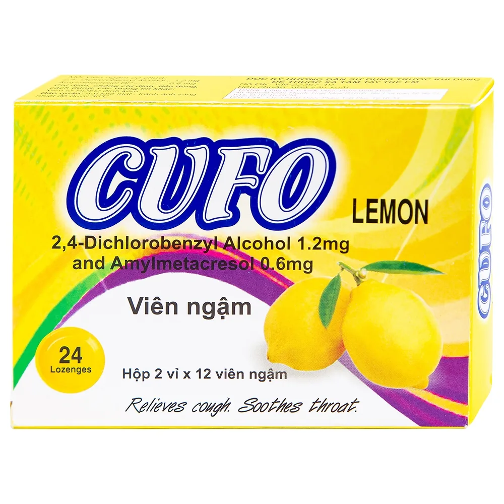 Hình ảnh Viên ngậm Cufo vị chanh hỗ trợ điều trị triệu chứng trong nhiễm khuẩn miệng và họng (2 vỉ x 12 viên)