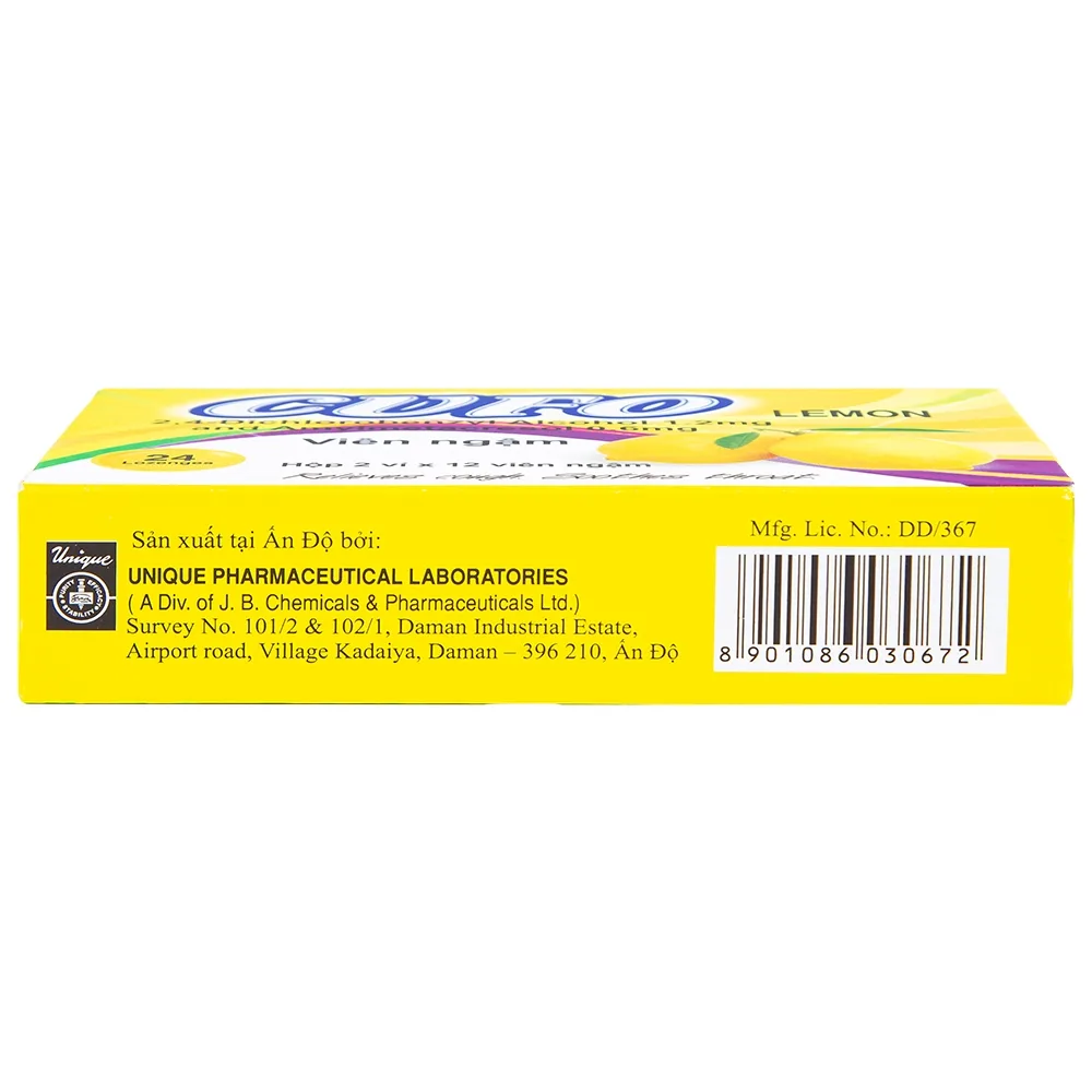 Hình ảnh Viên ngậm Cufo vị chanh hỗ trợ điều trị triệu chứng trong nhiễm khuẩn miệng và họng (2 vỉ x 12 viên)