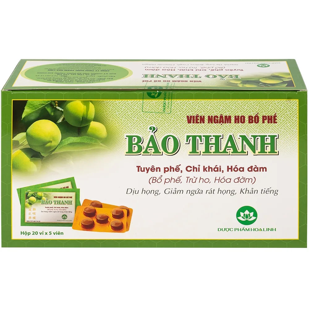 Hình ảnh Viên ngậm ho bổ phế Bảo Thanh trừ ho, hoá đờm (20 vỉ x 5 viên)