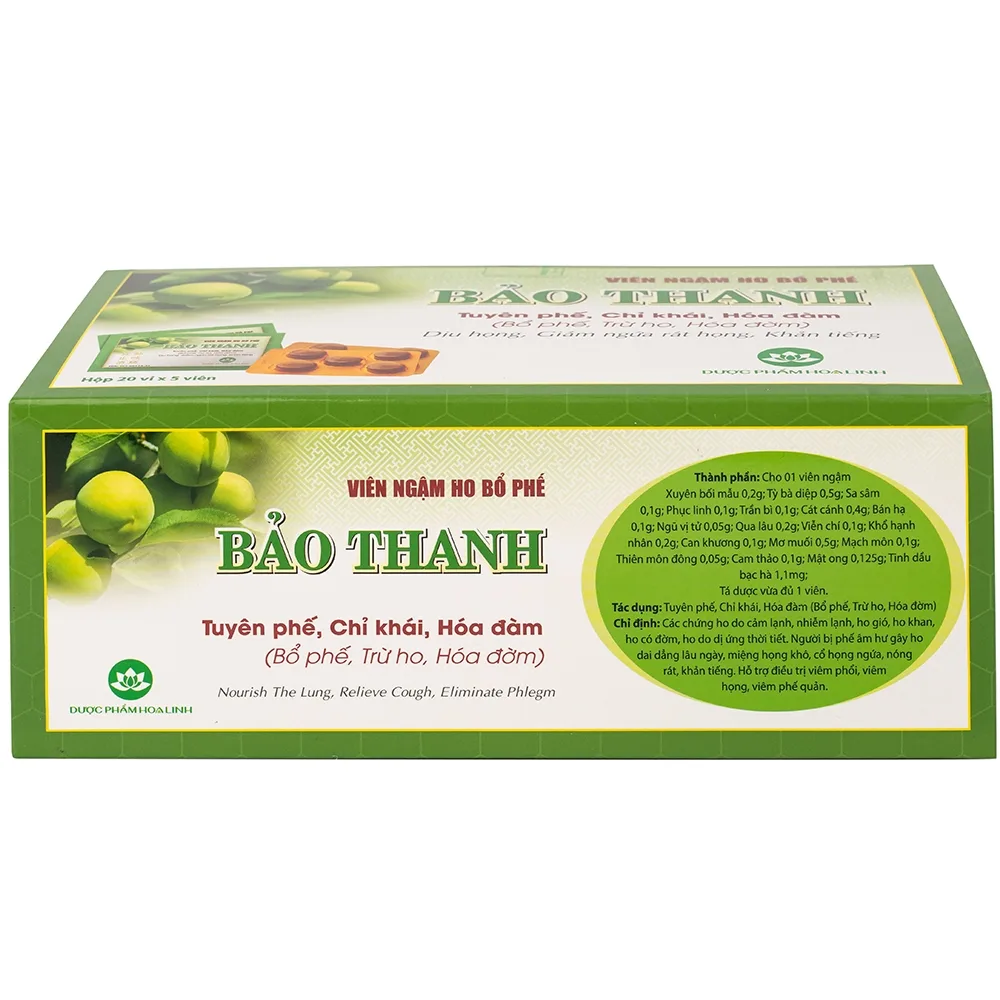 Hình ảnh Viên ngậm ho bổ phế Bảo Thanh trừ ho, hoá đờm (20 vỉ x 5 viên)