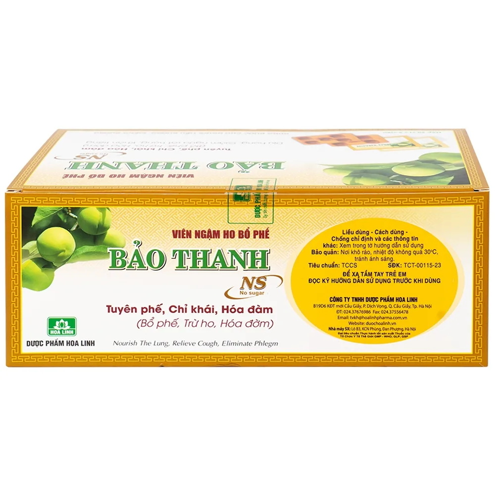 Hình ảnh Viên ngậm ho bổ phế Bảo Thanh không đường dùng giảm các chứng ho do cảm lạnh, nhiễm lạnh (20 vỉ x 5 viên)