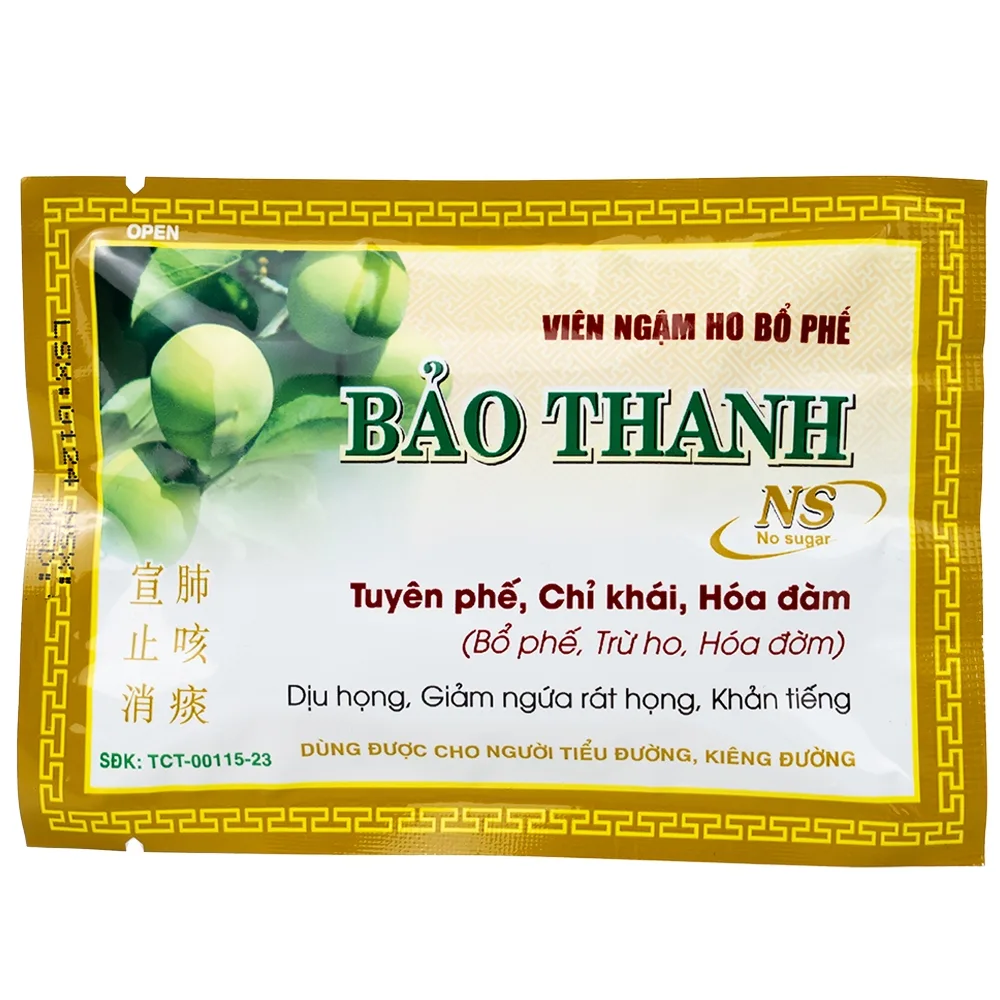 Hình ảnh Viên ngậm ho bổ phế Bảo Thanh không đường dùng giảm các chứng ho do cảm lạnh, nhiễm lạnh (20 vỉ x 5 viên)