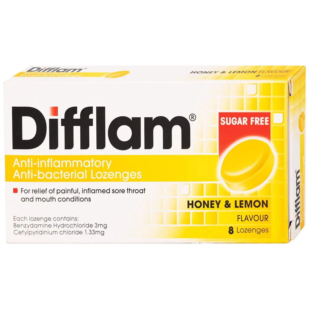 Hình ảnh Viên ngậm kháng viêm Difflam vị chanh Unique Pharma hỗ trợ điều trị viêm amidan, đau họng (1 vỉ x 8 viên)