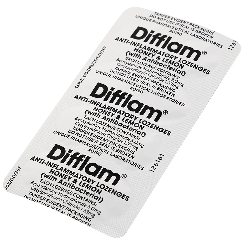Hình ảnh Viên ngậm kháng viêm Difflam vị chanh Unique Pharma hỗ trợ điều trị viêm amidan, đau họng (1 vỉ x 8 viên)