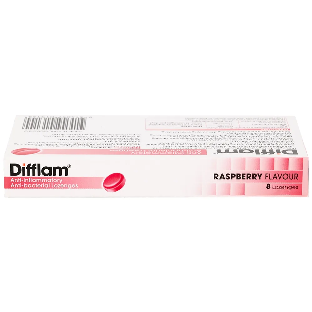 Hình ảnh Viên ngậm kháng viêm Difflam vị quả mâm xôi Unique Pharma hỗ trợ điều trị viêm amidan, đau họng (1 vỉ x 8 viên)