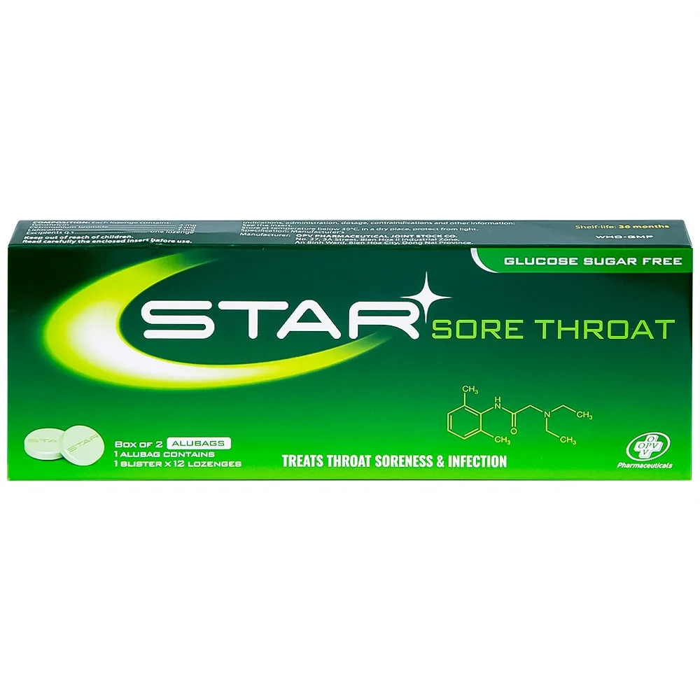 Hình ảnh Viên ngậm Star Sore Throat OPV không đường điều trị đau họng, viêm họng (2 vỉ x 12 viên)