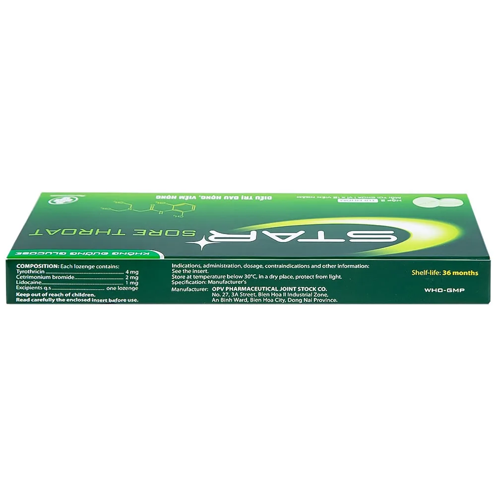 Hình ảnh Viên ngậm Star Sore Throat OPV không đường điều trị đau họng, viêm họng (2 vỉ x 12 viên)