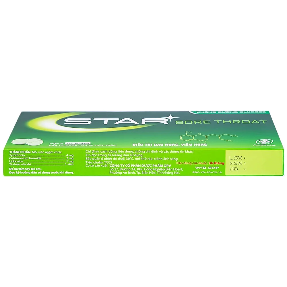Hình ảnh Viên ngậm Star Sore Throat OPV không đường điều trị đau họng, viêm họng (2 vỉ x 12 viên)