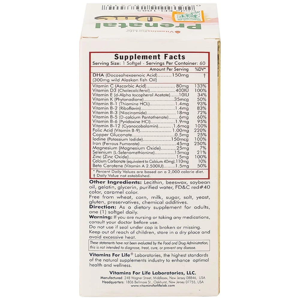 Hình ảnh Thực phẩm bảo vệ sức khỏe Prenatal One Vitamins For Life cung cấp DHA, vitamin và khoáng chất 