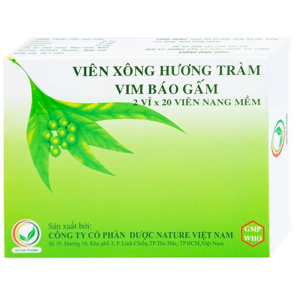 Hình ảnh Viên Xông Hương Tràm Vim Báo Gấm điều trị cảm cúm, sát trùng mũi (2 vỉ x 20 viên)