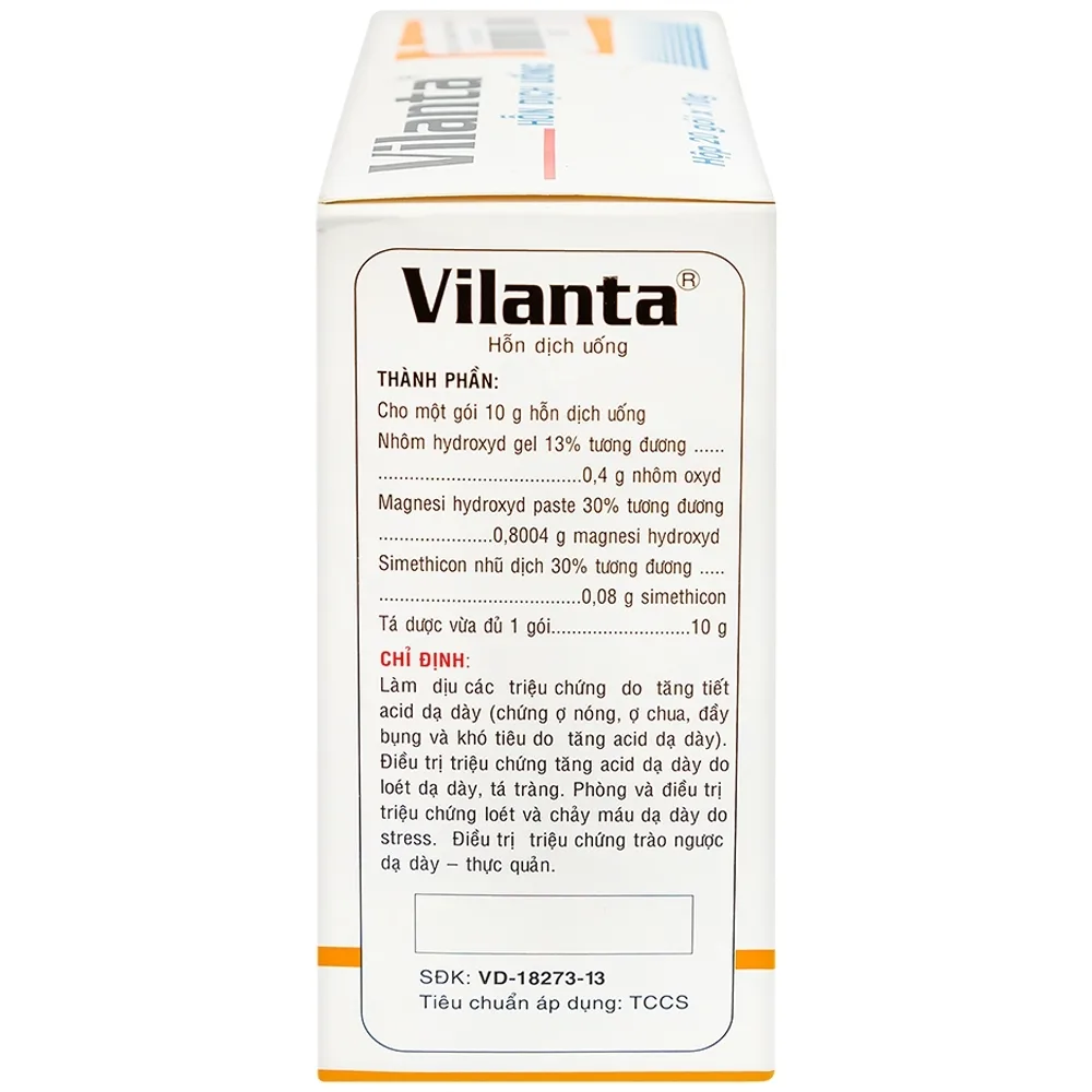 Hình ảnh Thuốc Vilanta Pharimexco dịu triệu chứng ợ nóng, ợ chua (20 gói x 10g)