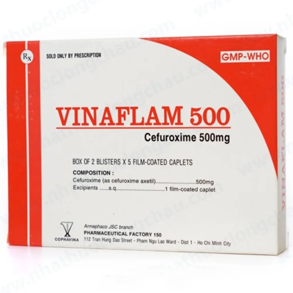Hình ảnh Thuốc kháng sinh Vinaflam 500 điều trị nhiễm khuẩn đường hô hấp nhẹ vừa (2 vỉ x 5 viên)