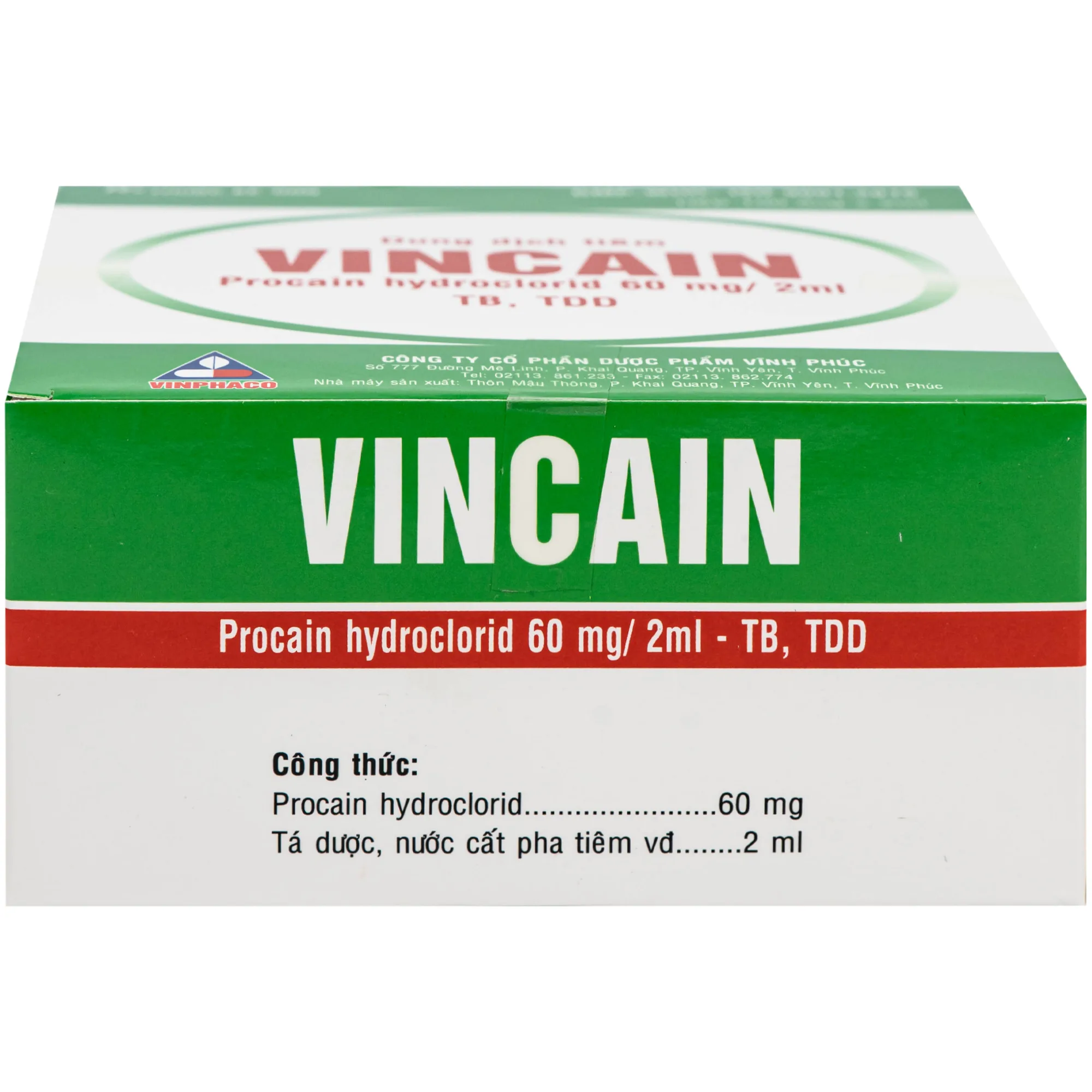 Hình ảnh Dung dịch tiêm Vincain 60mg Vinphaco gây tê tại chỗ, gây tê cột sống (100 ống x 2ml)