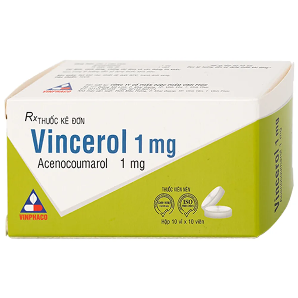 Hình ảnh Thuốc Vincerol 1mg Vinphaco dùng trong bệnh tim gây tắc mạch, nhồi máu cơ tim (10 vỉ x 10 viên)