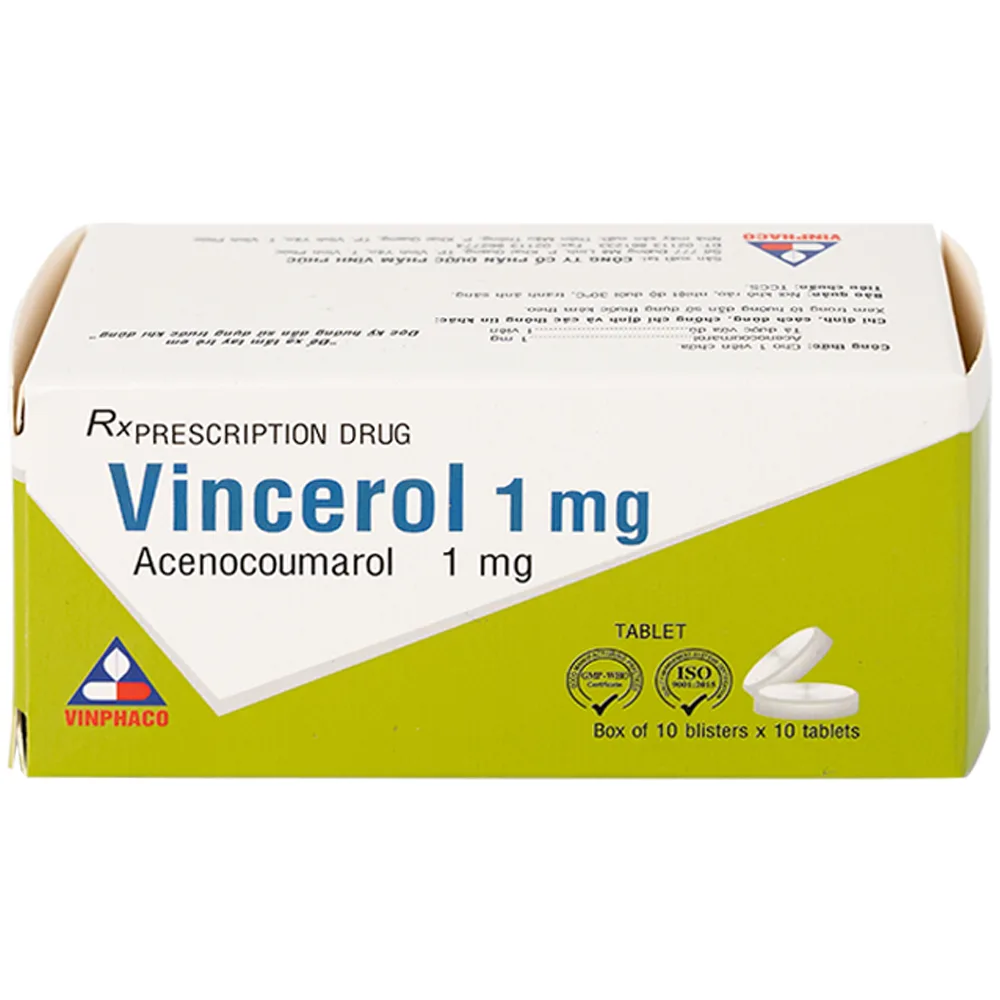Hình ảnh Thuốc Vincerol 1mg Vinphaco dùng trong bệnh tim gây tắc mạch, nhồi máu cơ tim (10 vỉ x 10 viên)
