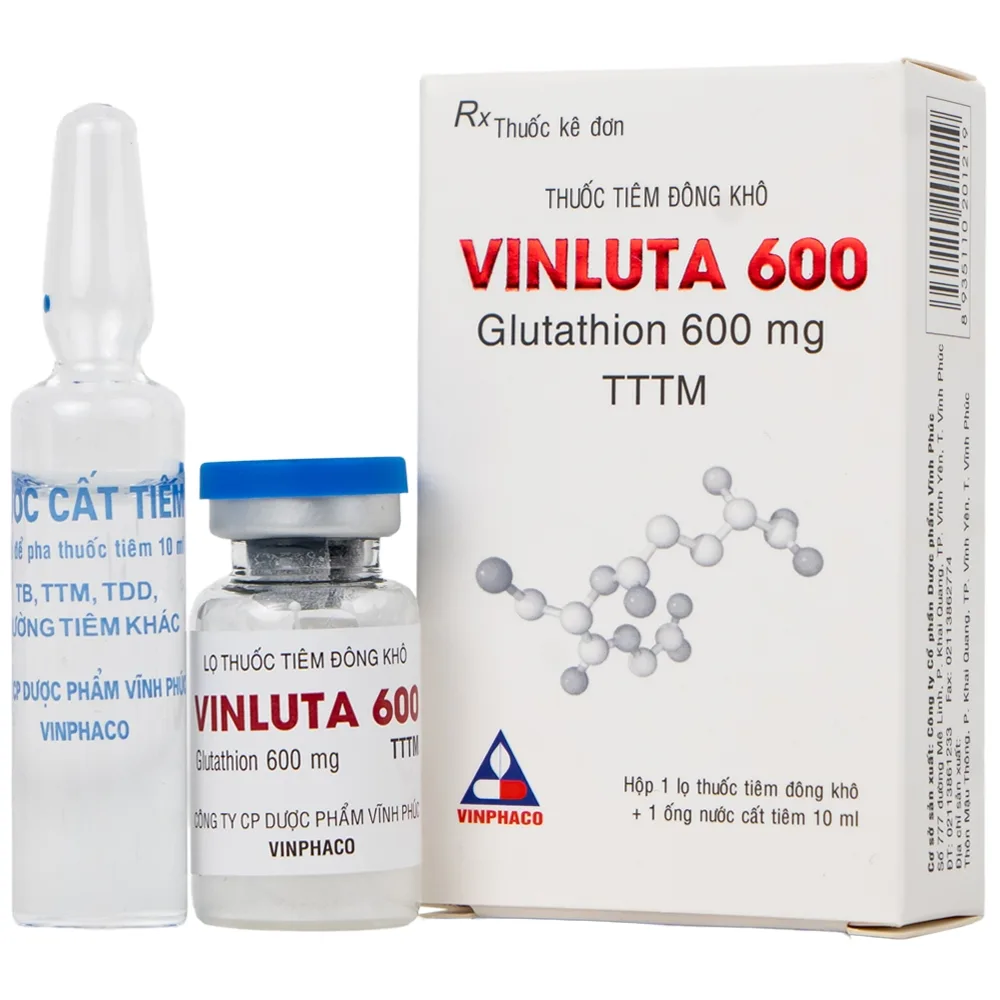 Hình ảnh Thuốc tiêm Vinluta 600 Vinphaco giảm độc tính của xạ trị và hóa chất điều trị ung thư (1 lọ bột + 1 ống nước cất tiêm 10ml)