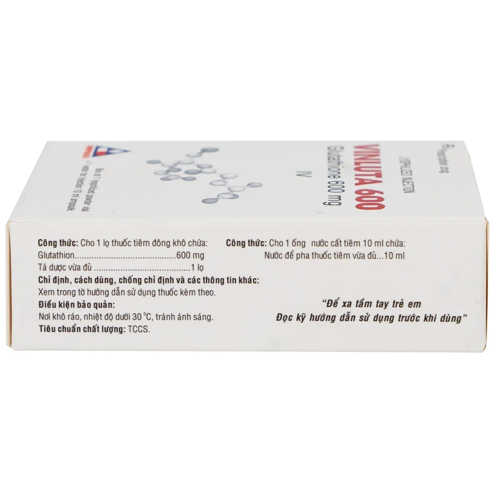 Hình ảnh Thuốc tiêm Vinluta 600 Vinphaco giảm độc tính của xạ trị và hóa chất điều trị ung thư (1 lọ bột + 1 ống nước cất tiêm 10ml)