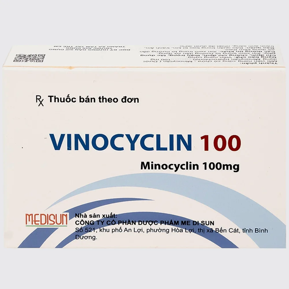 Hình ảnh Thuốc Vinocyclin 100 Medisun điều trị mụn trứng cá, nhiễm trùng đường hô hấp (3 vỉ x 10 viên)