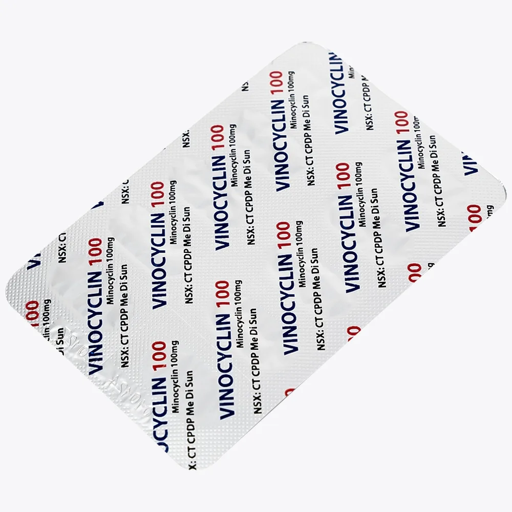 Hình ảnh Thuốc Vinocyclin 100 Medisun điều trị mụn trứng cá, nhiễm trùng đường hô hấp (3 vỉ x 10 viên)