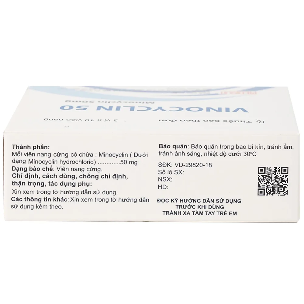 Hình ảnh Thuốc Vinocyclin 50 Medisun điều trị mụn trứng cá, nhiễm trùng đường hô hấp (3 vỉ x 10 viên)