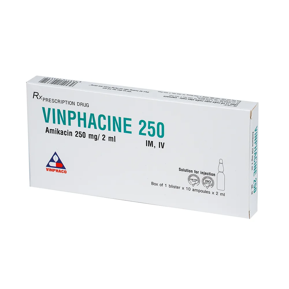 Hình ảnh Dung dịch tiêm Vinphacine 250 Vinphaco điều trị nhiễm khuẩn đường hô hấp, đường tiết niệu (1 vỉ x 10 ống)