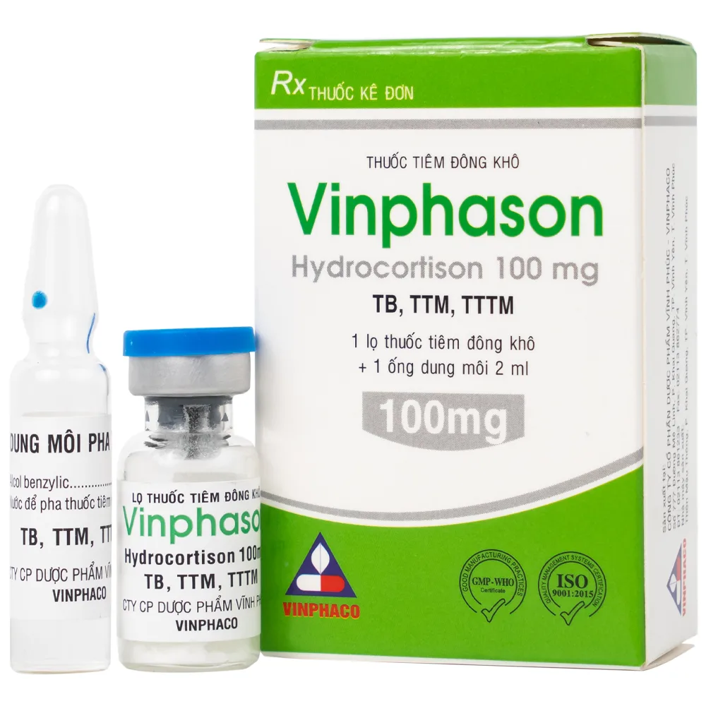 Hình ảnh Thuốc tiêm Vinphason 100mg Vinphaco điều trị lupus ban đỏ hệ thống, hồng ban đa dạng nặng (1 lọ + 1 ống)