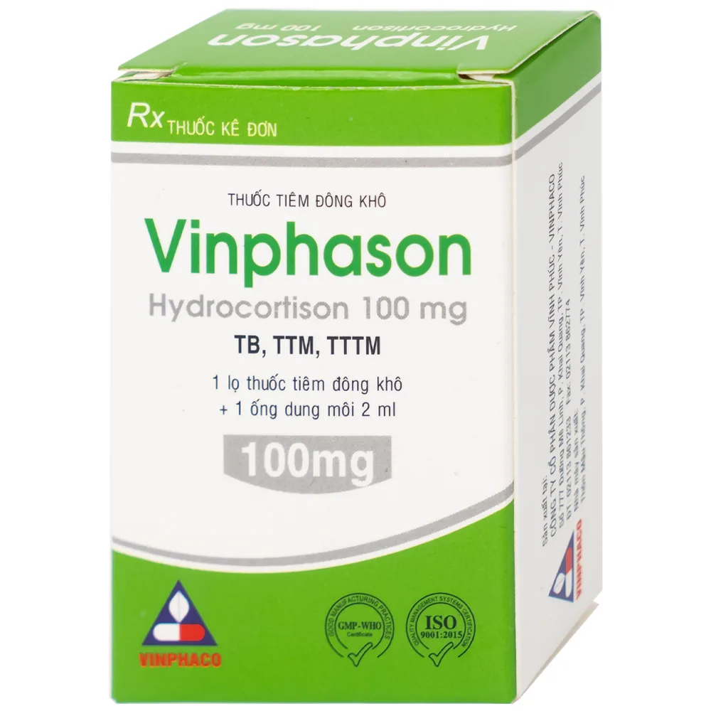Hình ảnh Thuốc tiêm Vinphason 100mg Vinphaco điều trị lupus ban đỏ hệ thống, hồng ban đa dạng nặng (1 lọ + 1 ống)