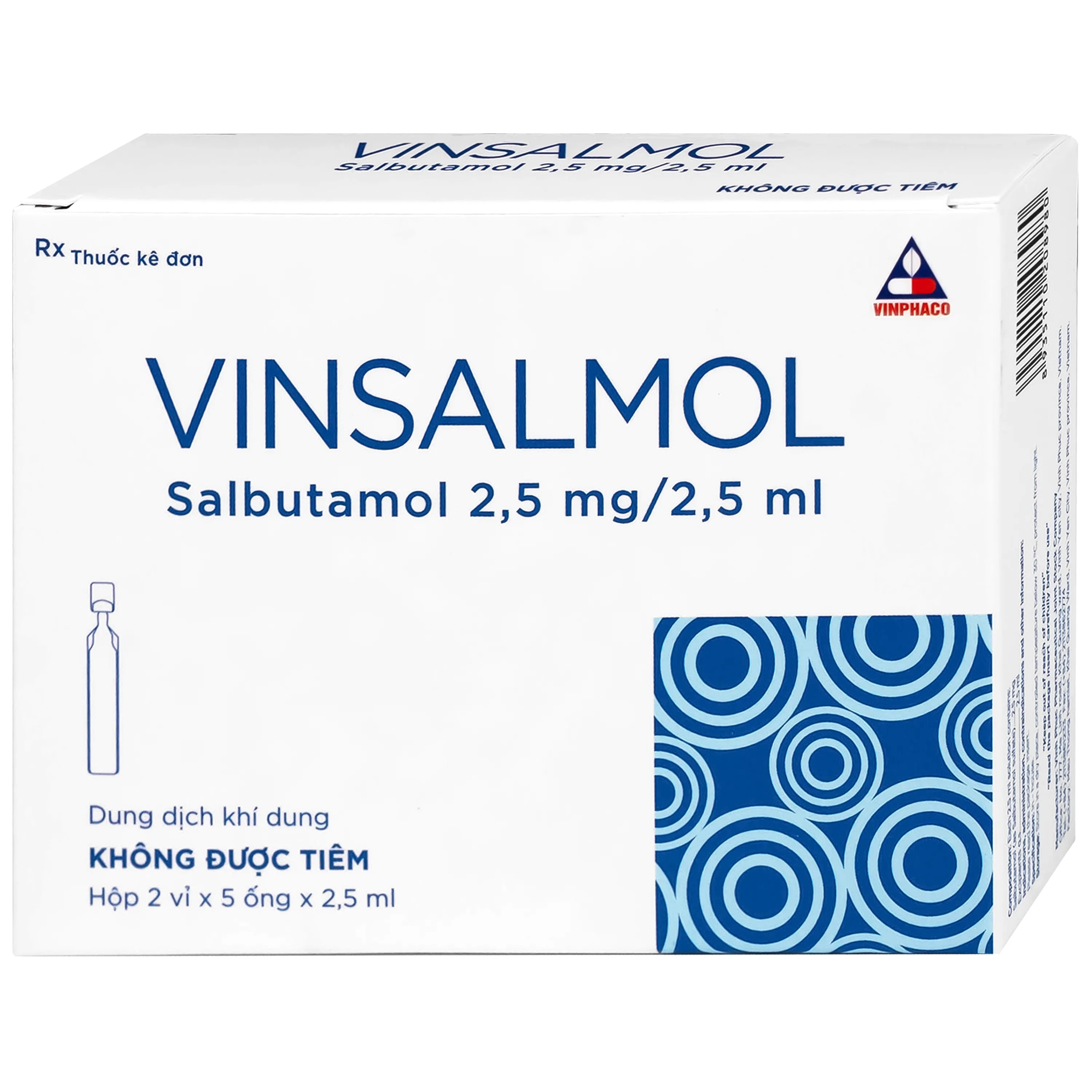 Hình ảnh Thuốc Vinsalmol 2.5mg/2.5ml Vinphaco hỗ trợ kiểm soát co thắt phế quản mạn, hen ác tính (2 vỉ x 5 ống)