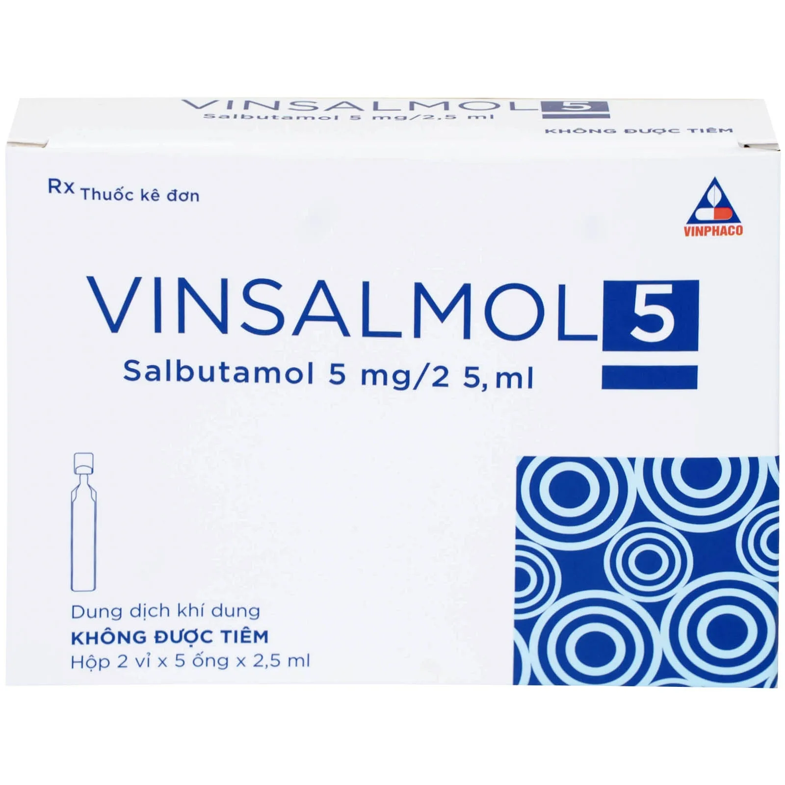 Hình ảnh Dung dịch khí dung Vinsalmol 5mg/2.5ml Vinphaco trị triệu chứng hen cấp tính, đợt kịch phát hen (2 vỉ x 5 ống)