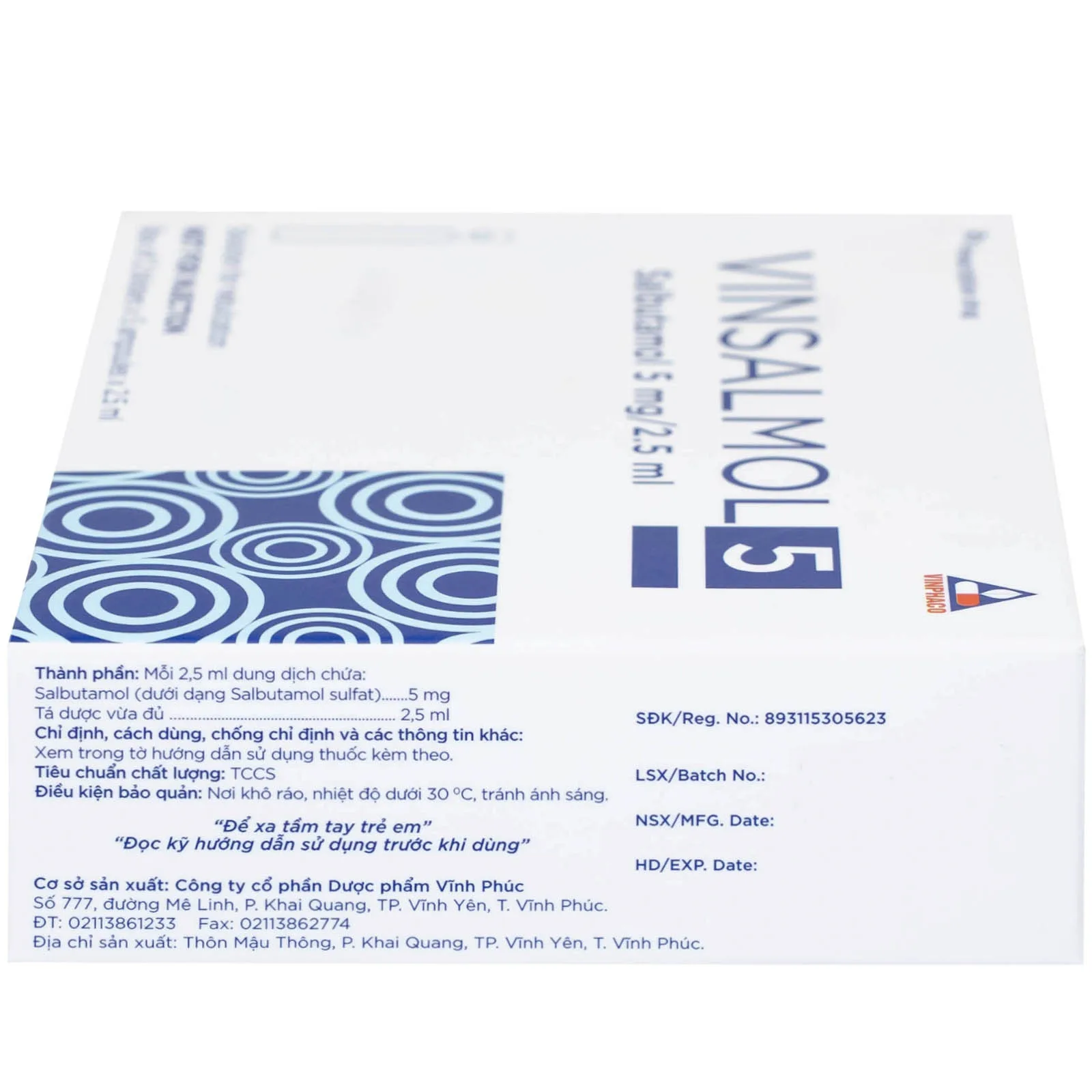 Hình ảnh Dung dịch khí dung Vinsalmol 5mg/2.5ml Vinphaco trị triệu chứng hen cấp tính, đợt kịch phát hen (2 vỉ x 5 ống)
