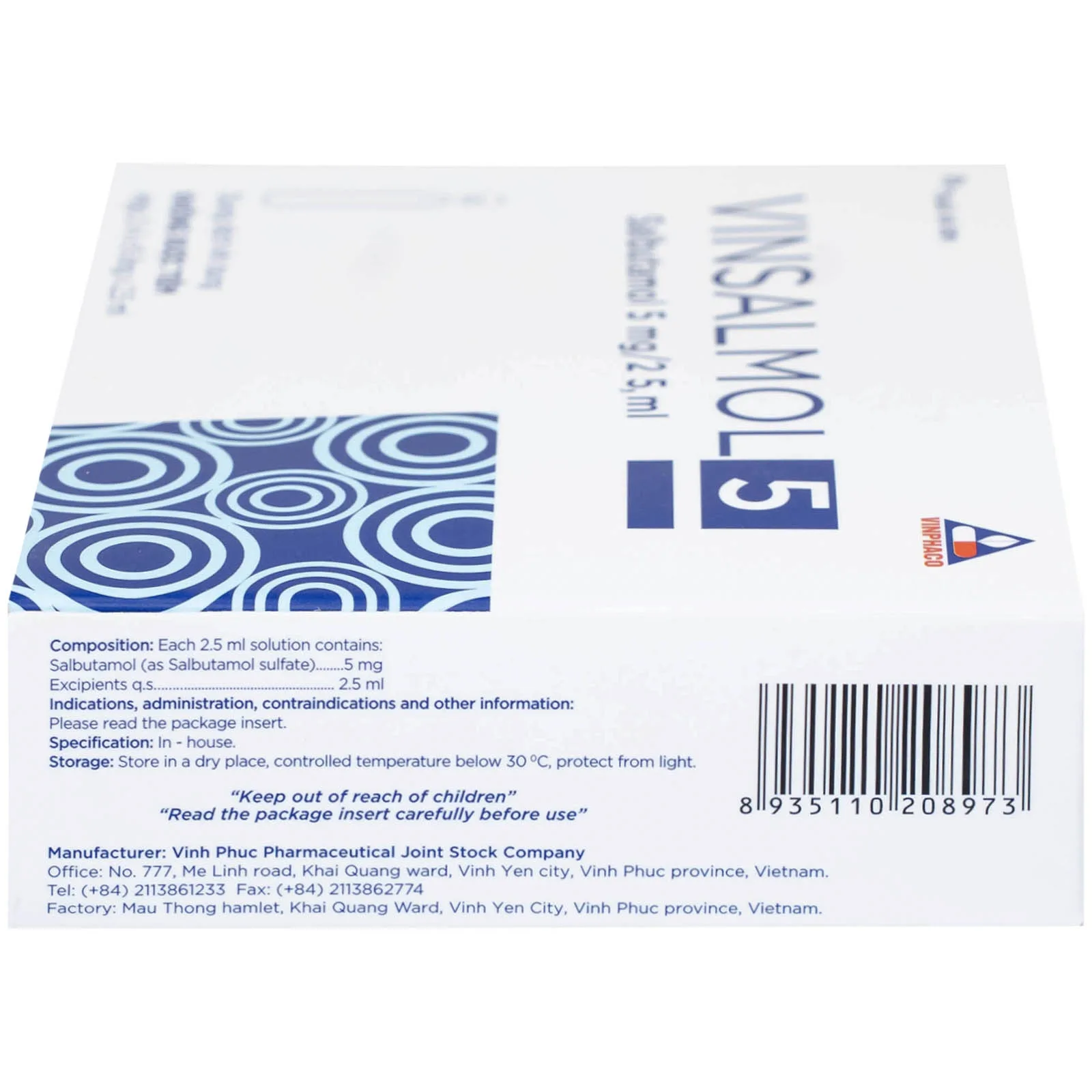 Hình ảnh Dung dịch khí dung Vinsalmol 5mg/2.5ml Vinphaco trị triệu chứng hen cấp tính, đợt kịch phát hen (2 vỉ x 5 ống)