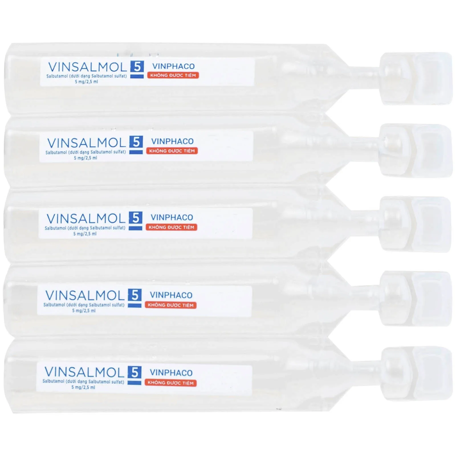 Hình ảnh Dung dịch khí dung Vinsalmol 5mg/2.5ml Vinphaco trị triệu chứng hen cấp tính, đợt kịch phát hen (2 vỉ x 5 ống)