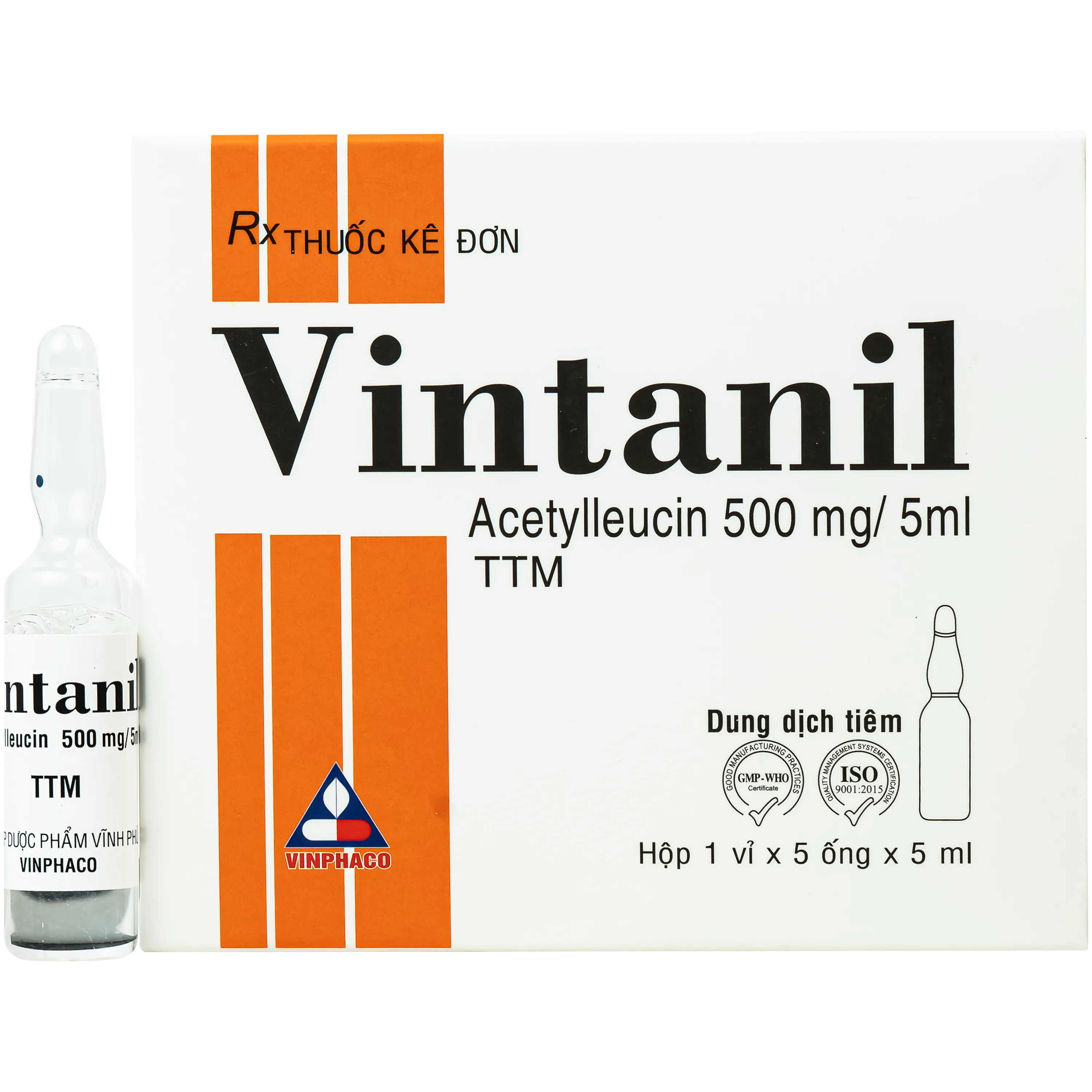 Hình ảnh Thuốc tiêm Vintanil 500mg/5ml Vinphaco điều trị triệu chứng các cơn chóng mặt (1 vỉ x 5 ống x 5ml)
