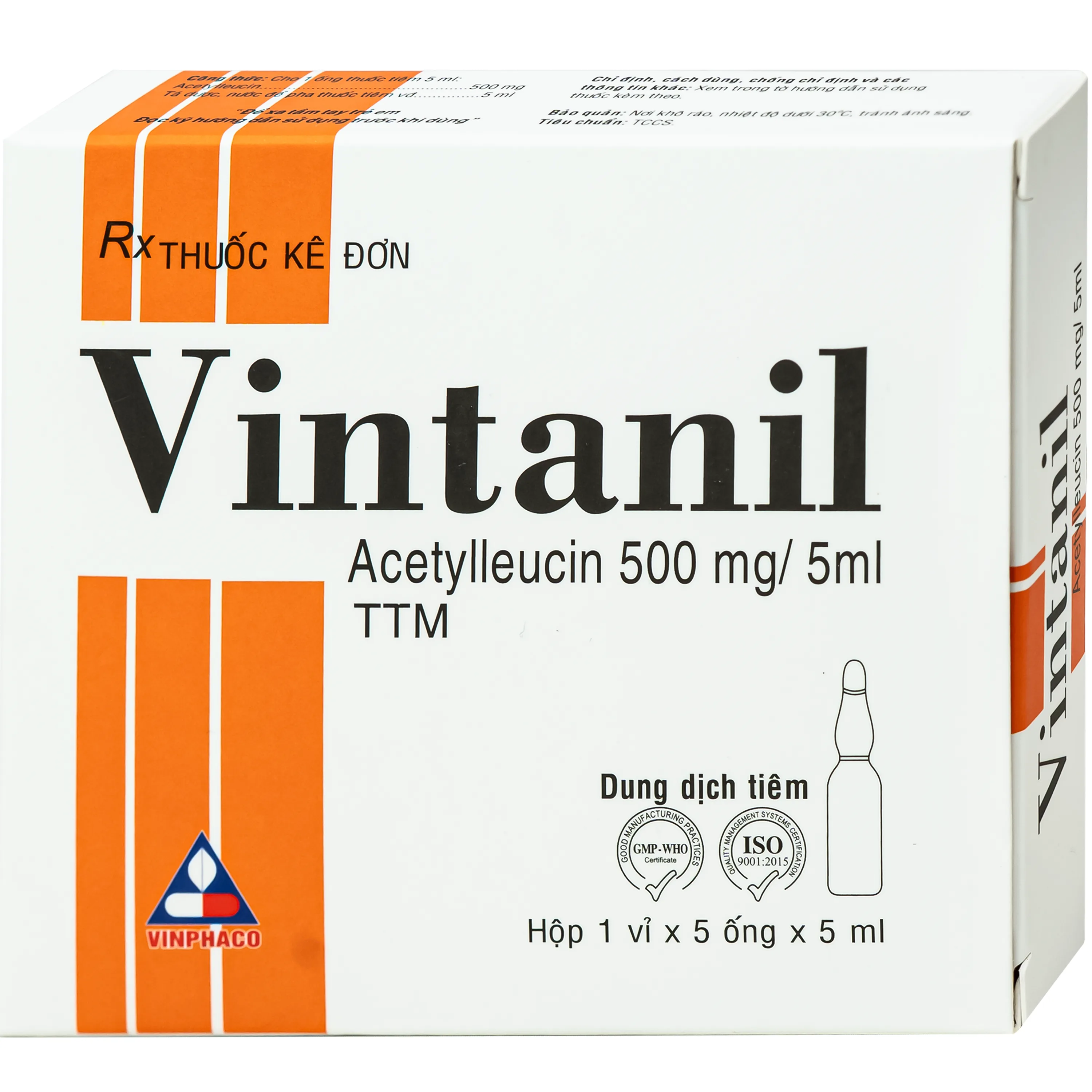 Hình ảnh Thuốc tiêm Vintanil 500mg/5ml Vinphaco điều trị triệu chứng các cơn chóng mặt (1 vỉ x 5 ống x 5ml)