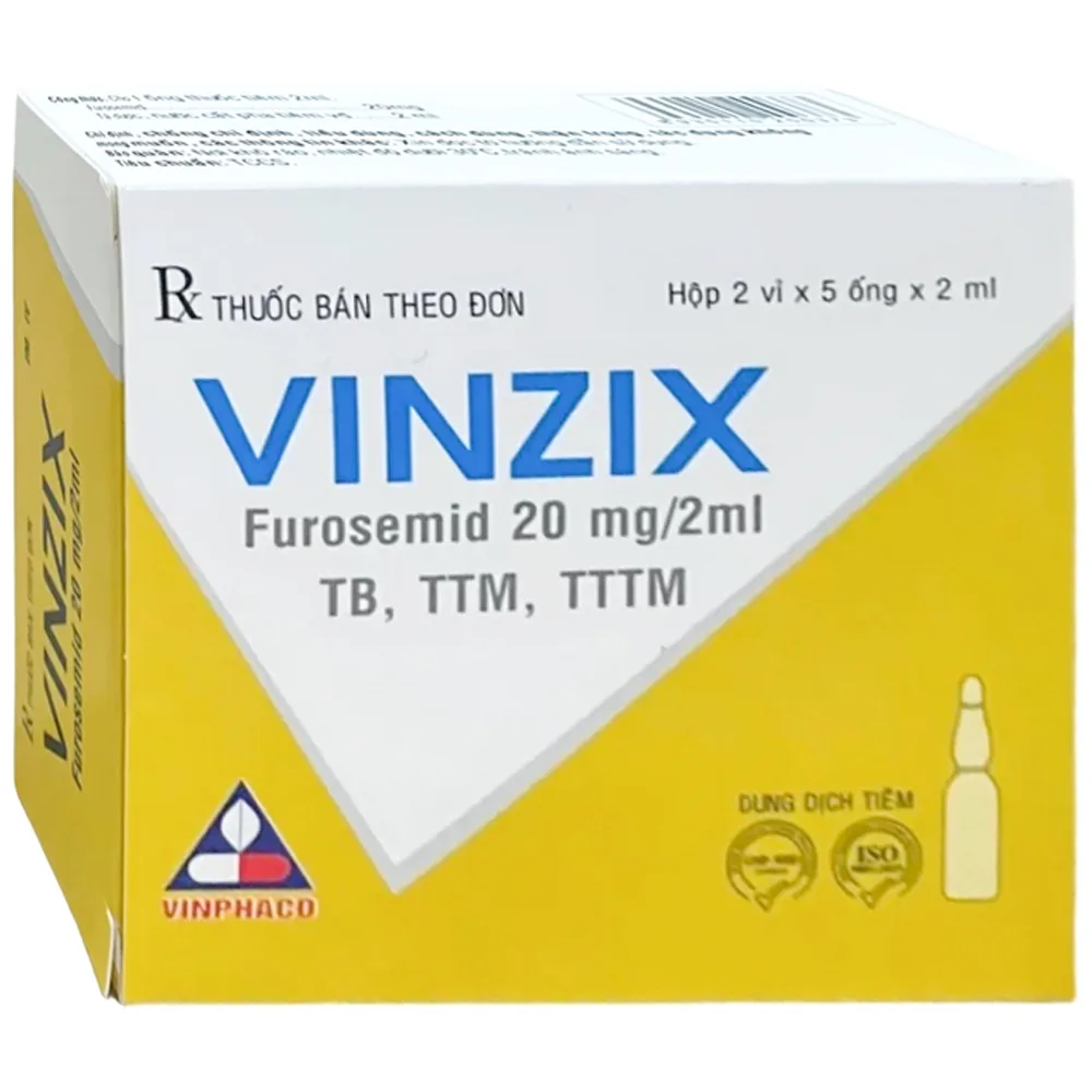 Hình ảnh Thuốc Vinzix 20mg Vinphaco điều trị phù phổi, phù tim, phù não (2 vỉ x 5 ống x 2ml)