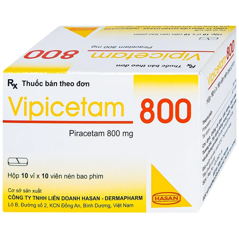 Hình ảnh Thuốc Vipicetam 800 Hassan điều trị các triệu chứng chóng mặt, đột quỵ (10 vỉ x 10 viên)