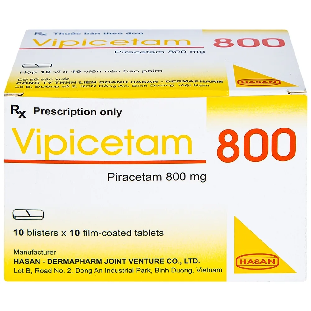 Hình ảnh Thuốc Vipicetam 800 Hassan điều trị các triệu chứng chóng mặt, đột quỵ (10 vỉ x 10 viên)